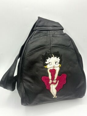 Vintage Betty Boop Sling Backpack Black Embroidered Y2K Cartoon Bag